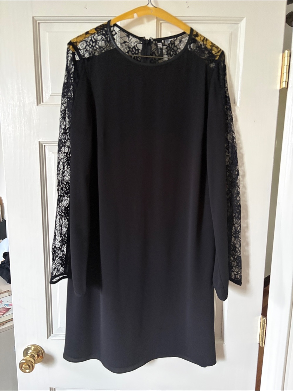 Elegant Black Lace Sleeve Shift Dress